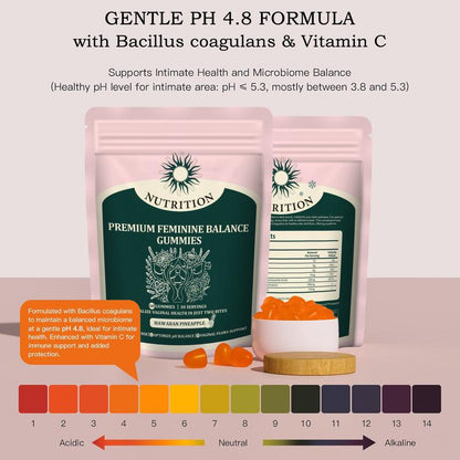 Premium Feminine Balance Gummies Probiotic Ph Balance Gummies for Vitamins Women Health Hawaiian Pineapple Flavor Vegan,Feminine Gummies & Sugar-Free 60 Gummies 30 Day Supply
