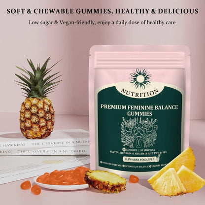 Premium Feminine Balance Gummies Probiotic Ph Balance Gummies for Vitamins Women Health Hawaiian Pineapple Flavor Vegan,Feminine Gummies & Sugar-Free 60 Gummies 30 Day Supply