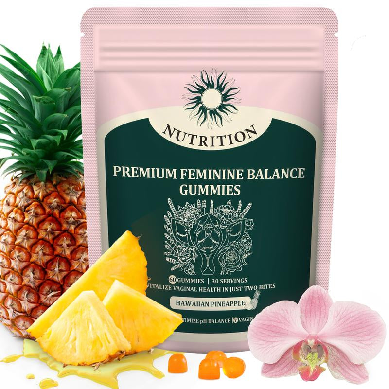 Premium Feminine Balance Gummies Probiotic Ph Balance Gummies for Vitamins Women Health Hawaiian Pineapple Flavor Vegan,Feminine Gummies & Sugar-Free 60 Gummies 30 Day Supply